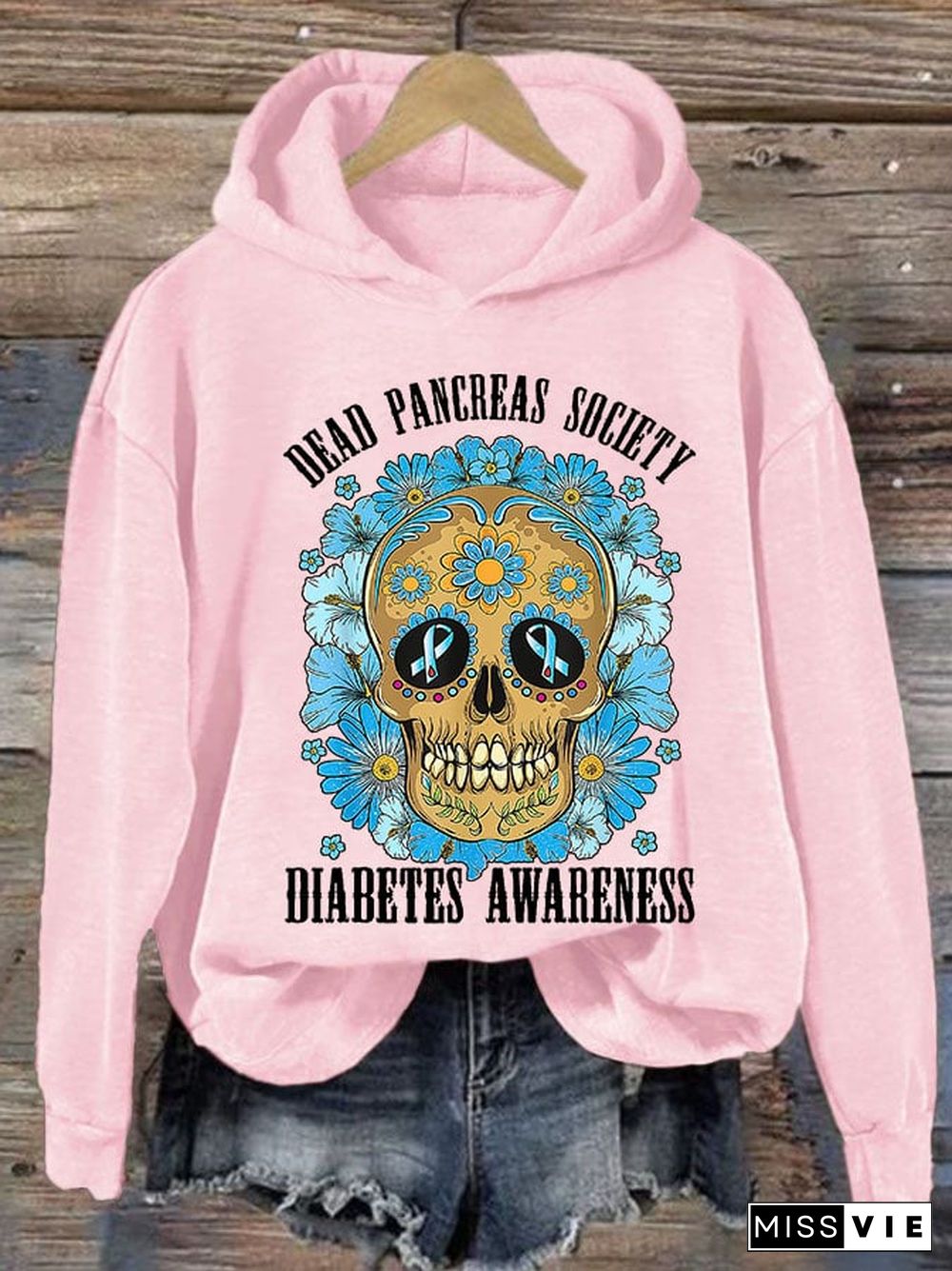 Women's Casual Diabetes Awareness Print Long Sleeve Sweatshirt