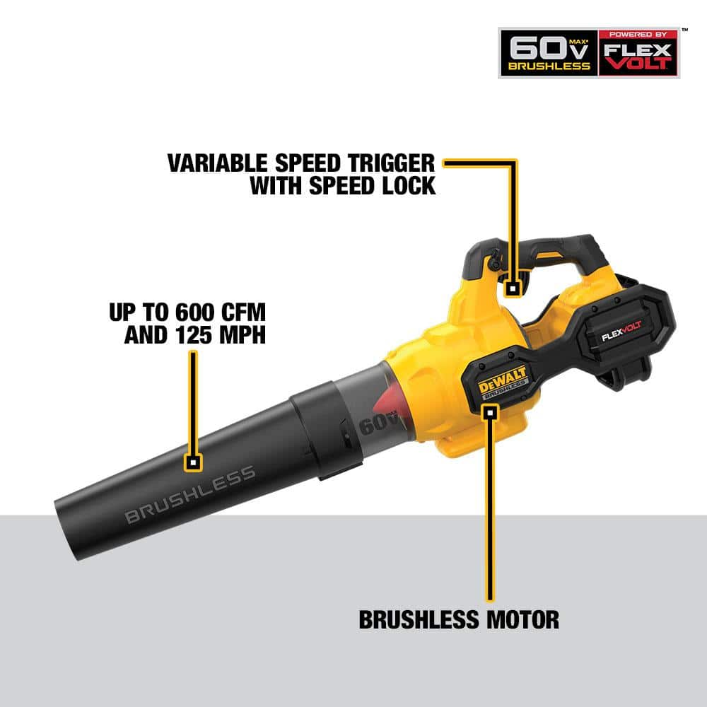 DEWALT 60V MAX 125 MPH 600 CFM Brushless Cordless Battery Powered Handheld Leaf Blower Kit, (1) 3Ah Battery & Charger DCBL772X1