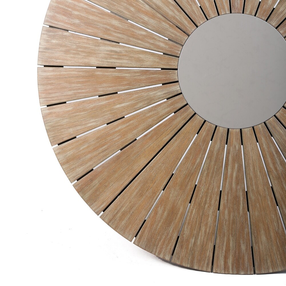 Neve 48 Inch Outdoor Round Dining Table  Light Eucalyptus Wood  Gray Stone