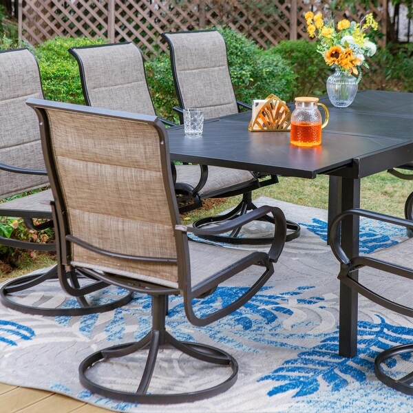 MAISON ARTS 7/9 Patio Dining Set，6/8 Sling Patio Swivel Dining Chairs and 1 Expandable Metal Dining Table