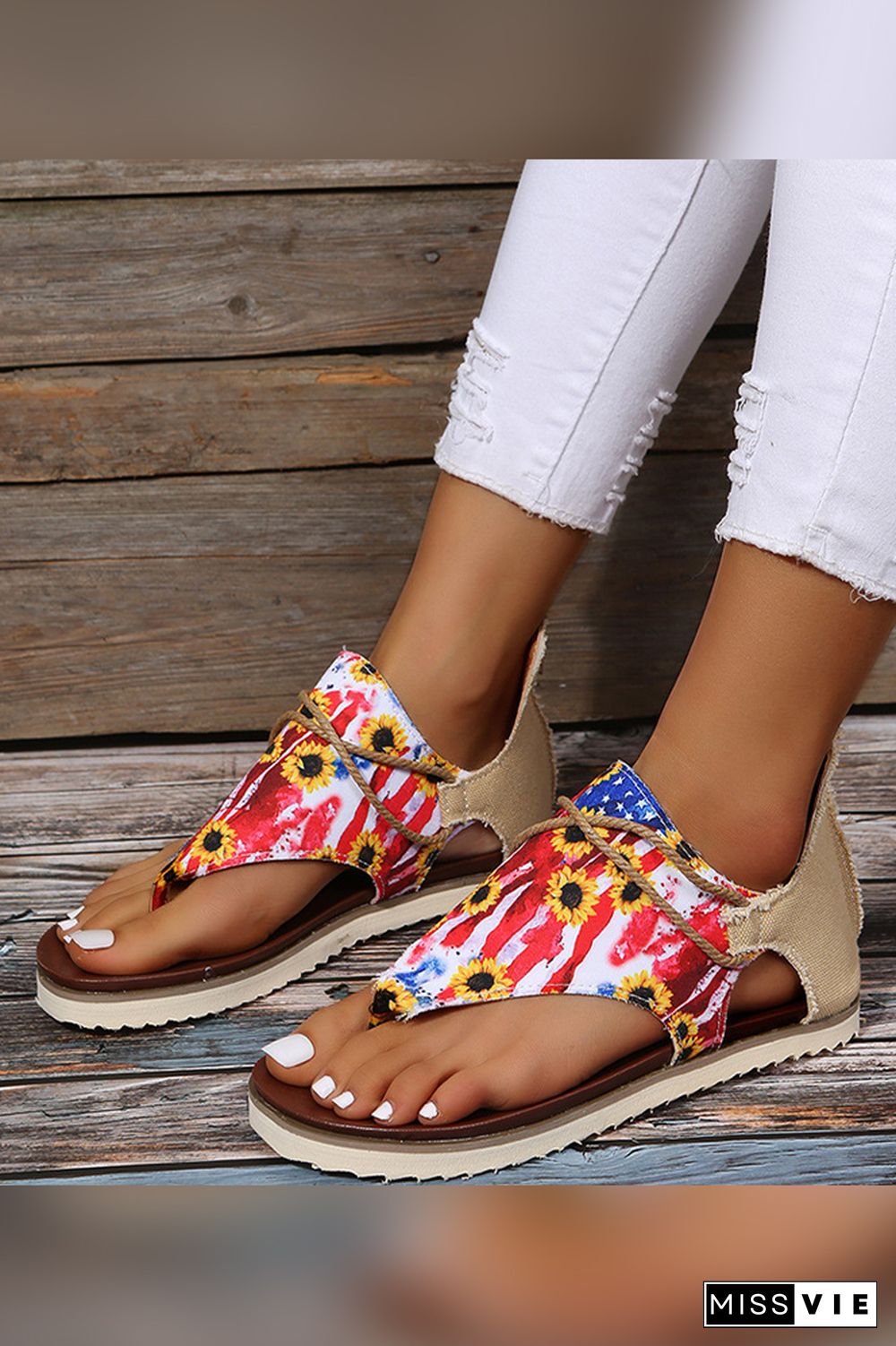 US Flag Sunflower Flat Sandals Wholesale