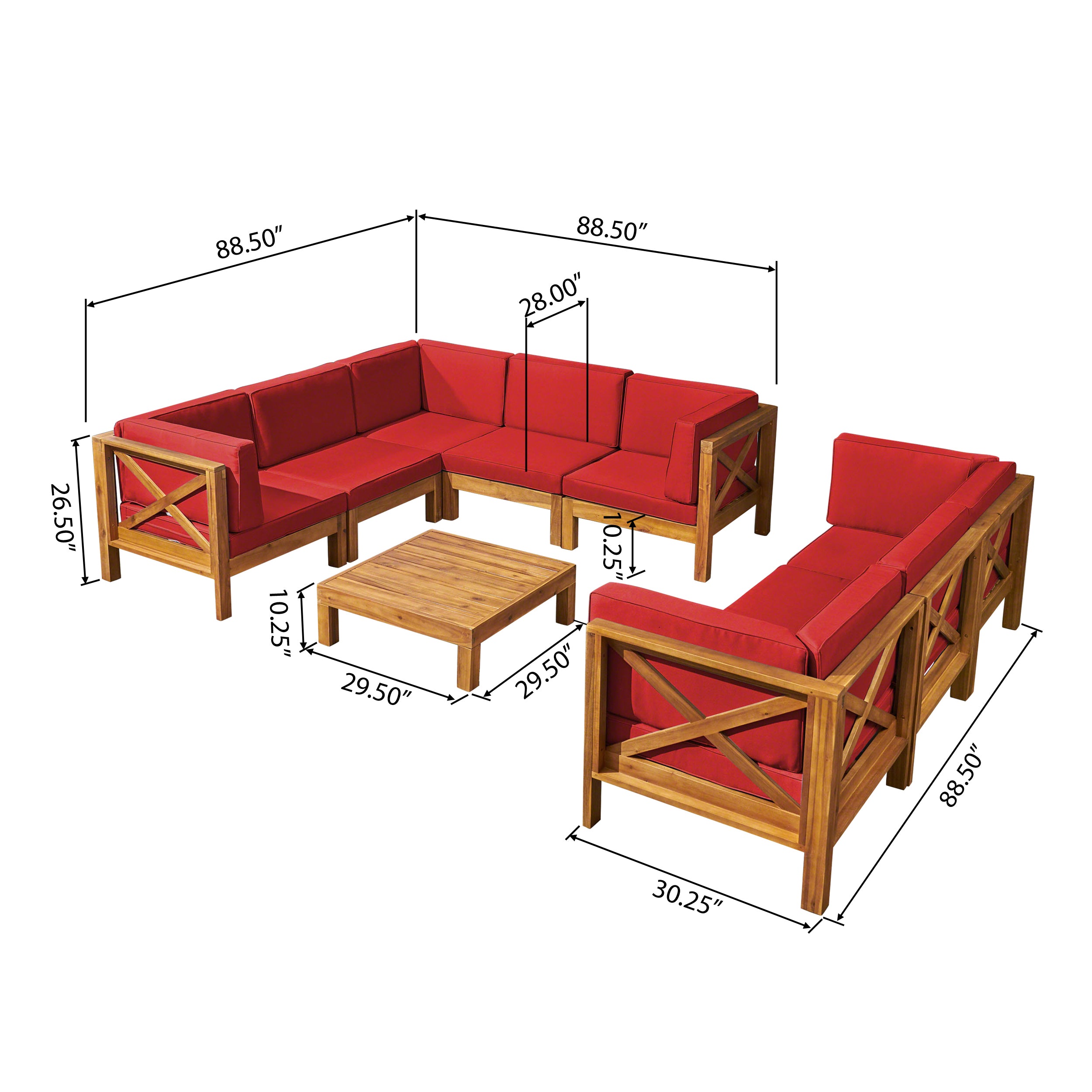 Cynthia Outdoor Acacia Wood 9-Piece Sectional Sofa Set with Coffee Table