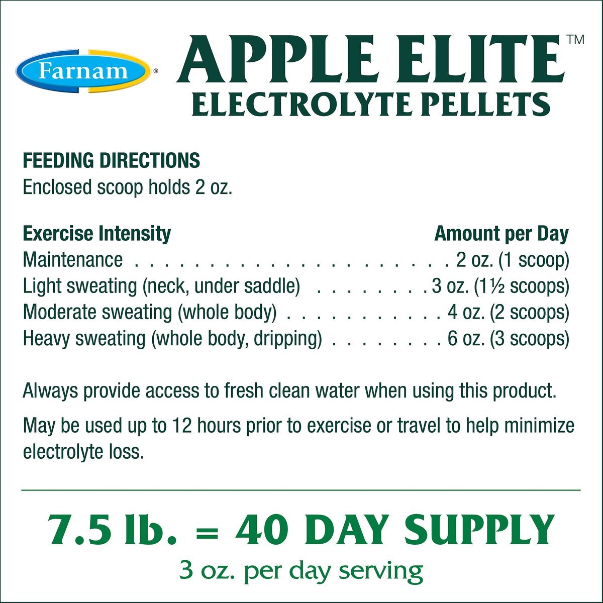 Farnam Apple Elite Electrolyte Pellets Horse Supplement， 7.5-lb bag