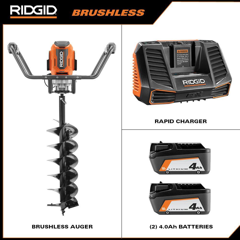 RIDGID R01701K 18-Volt Earth Auger with 8 in. Bit and (2) 4.0 Ah Batteries and Charger