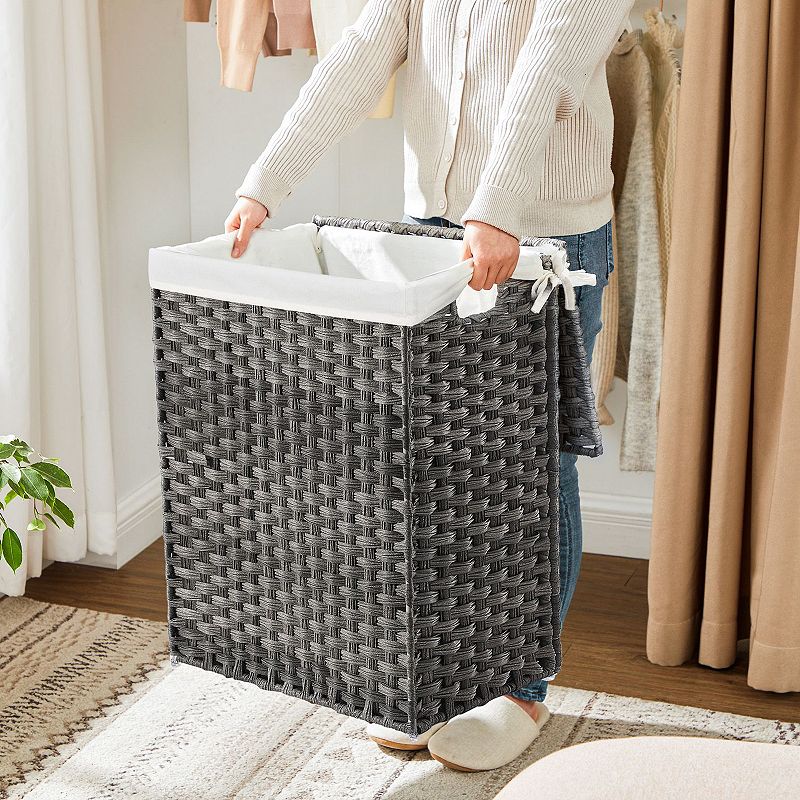 Handwoven Laundry Basket With Lid， Rattan Divided Clothes Hamper With Handles