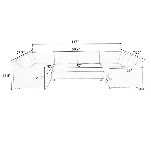 3 Pieces Upholstered U-Shaped Large Sectional Sofa