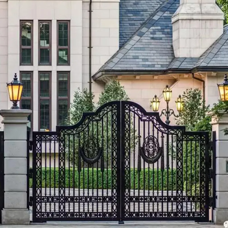 Outdoor large luxury double gate wrought iron gate design and garden fence design and manufacture