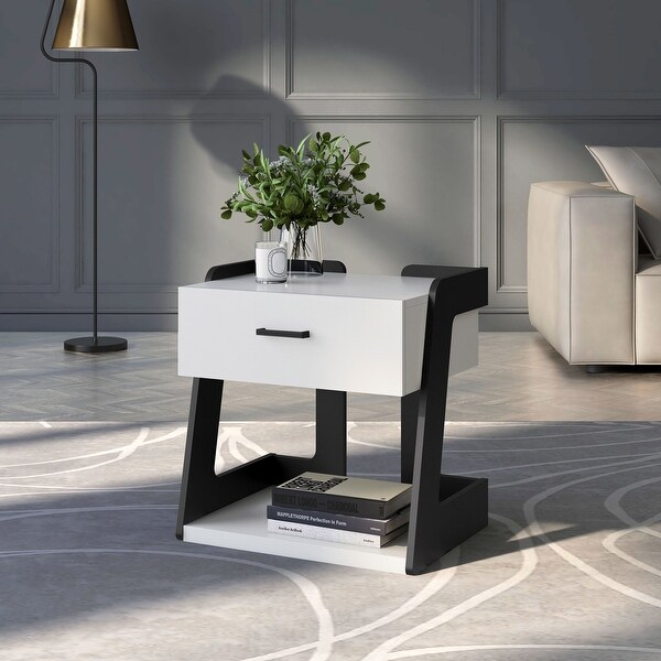 DH BASIC Modern 1-Drawer Bedside End Table by Denhour