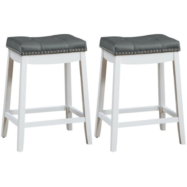 Set of 2 Nailhead Saddle Bar Stools - 19