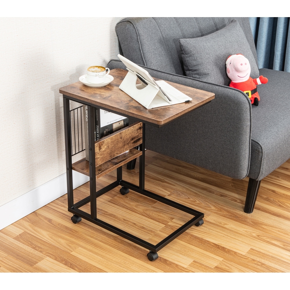 JJS Side End C Table with Magazine Holder for Sofa Couch Table Snack Table