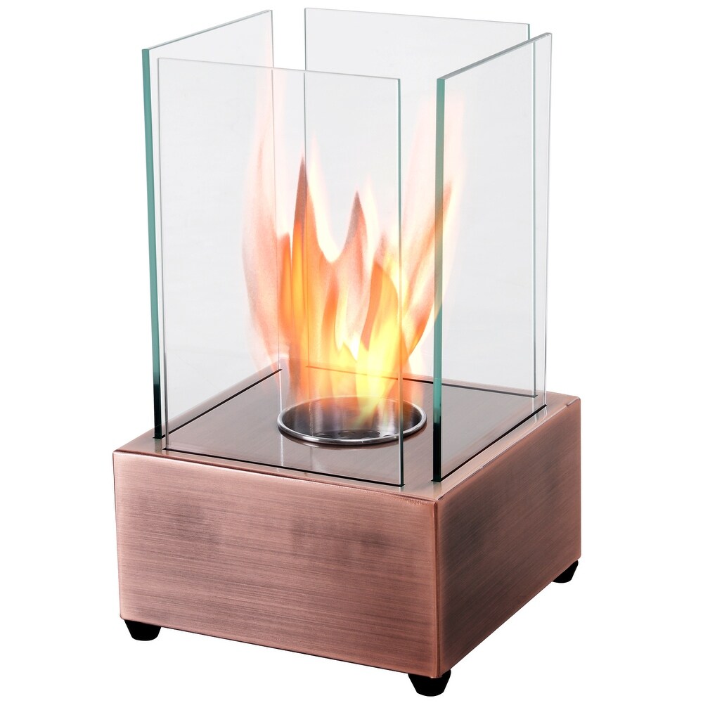 HOMCOM Freestanding Tabletop Ventless Bio Ethanol Fireplace Glass