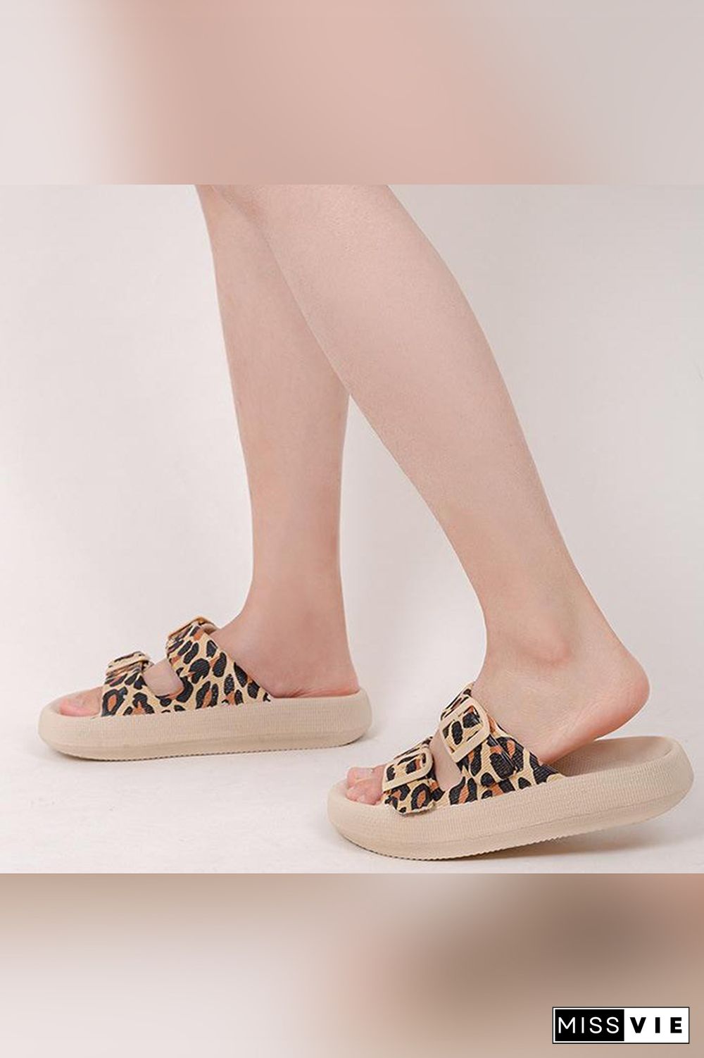 Leopard Print Buckle Strap Slippers