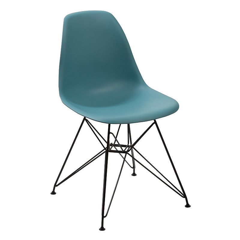 Deep Back Plastic Chair with Metal Eiffel Style Legs， Ocean Blue and Black