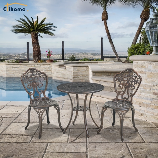 Clihome 3Piece Outdoor Cast Aluminum Bistro Set with Umbrella Hole