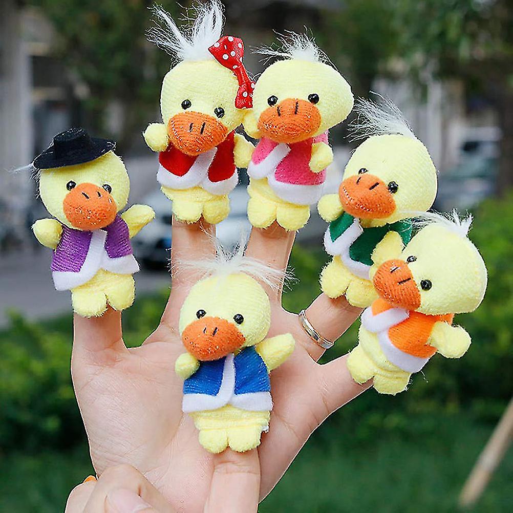 6pcs Cute Plush Ducks Finger Puppets Set Kids Cartoon Animal Hand Puppets