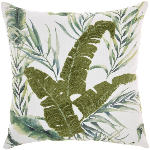 Life Styles Towel Embroidered Palm Leave Square Throw Pillow Green Mina Victory