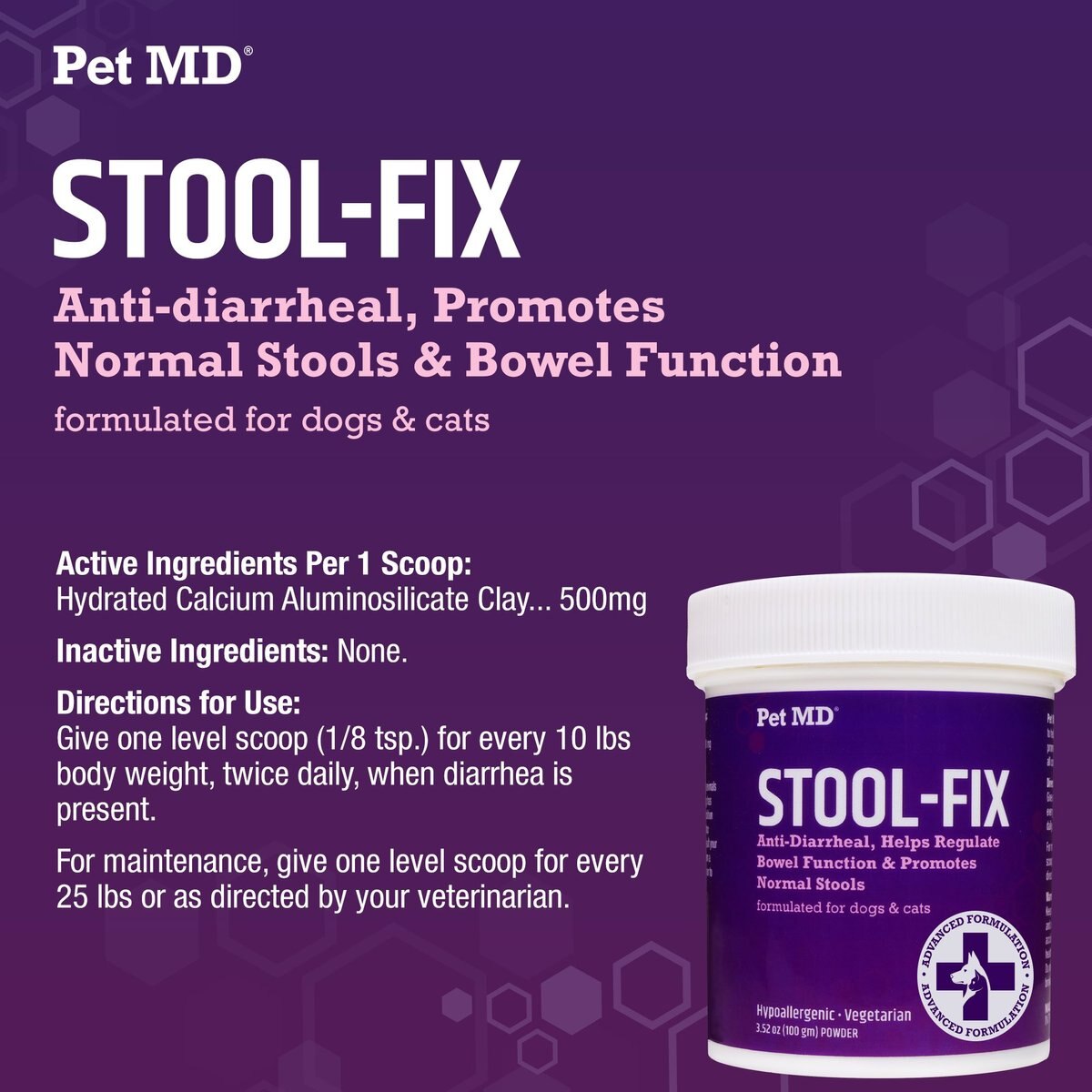 Pet MD Stool-Fix Homeopathic Medicine for Diarrhea for Dogs and Cats， 100g