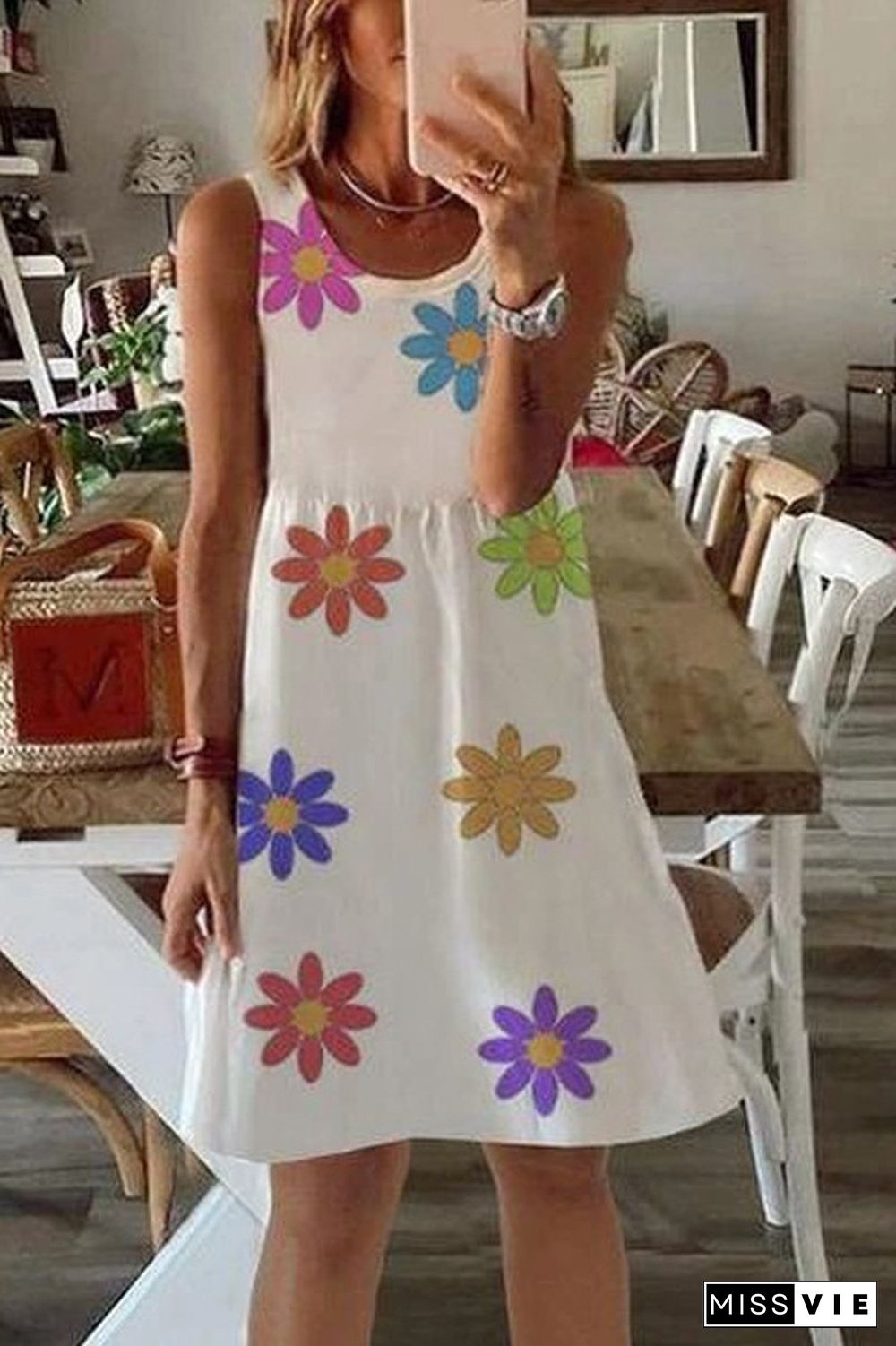 Sleeveless Floral Printed Dress