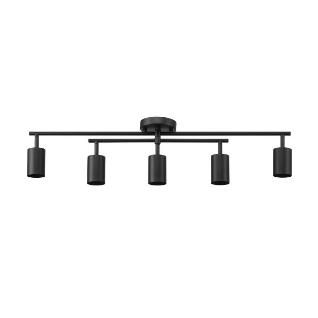 5 light Matte Black Track Lighting With Center Swivel Bar With Pivoting Shades Globe Electric