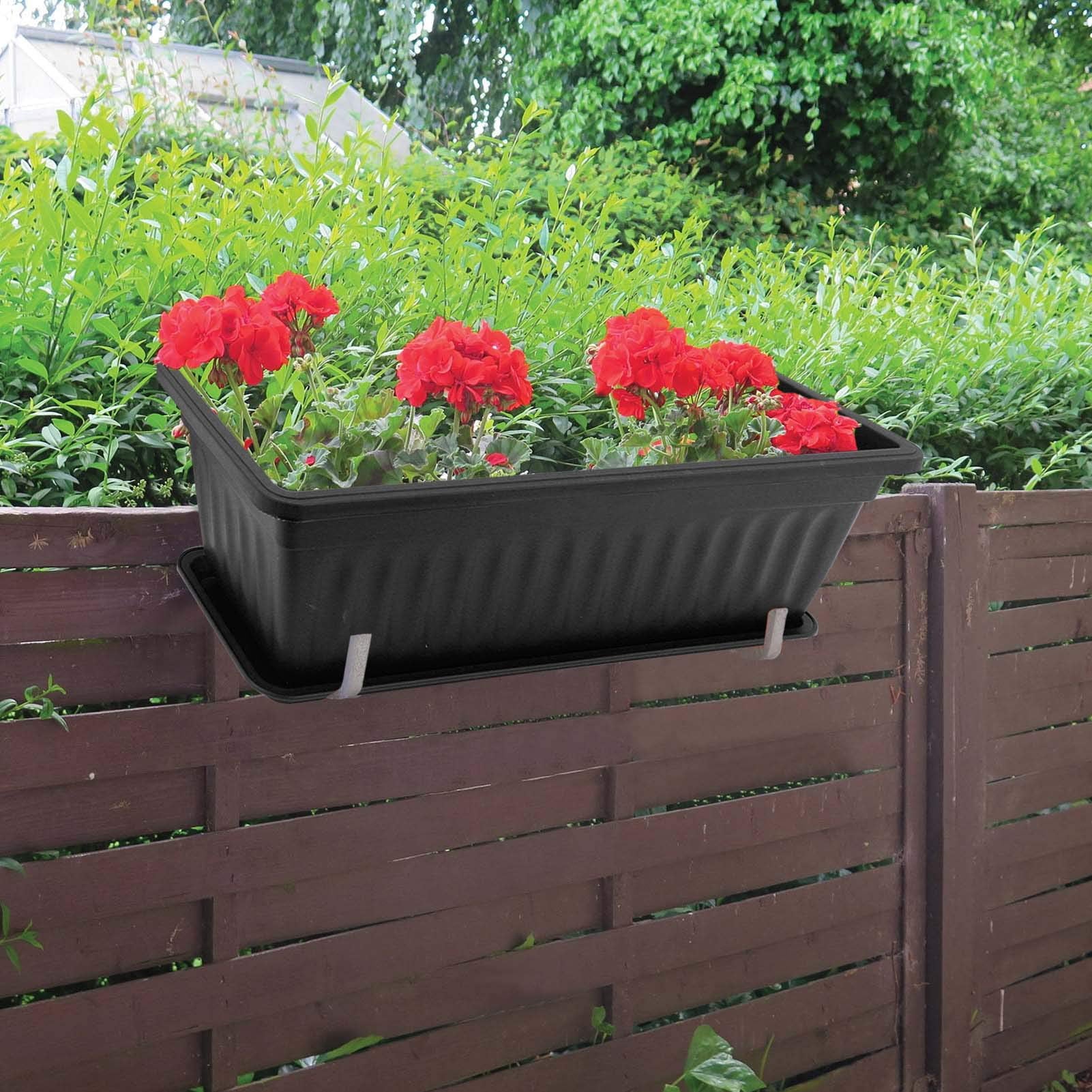 GROWNEER 3 Packs 17 Inches Black Flower Window Box Plastic Vegetable Planters with 15 Pcs Plant Labels, for Windowsill, Patio, Garden, Home Décor, Porch