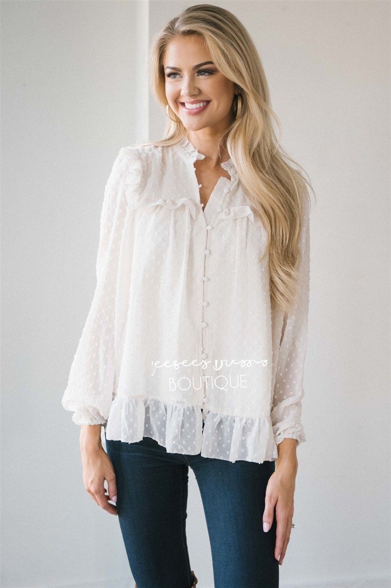 Ruffle Yoke Button Front Blouse