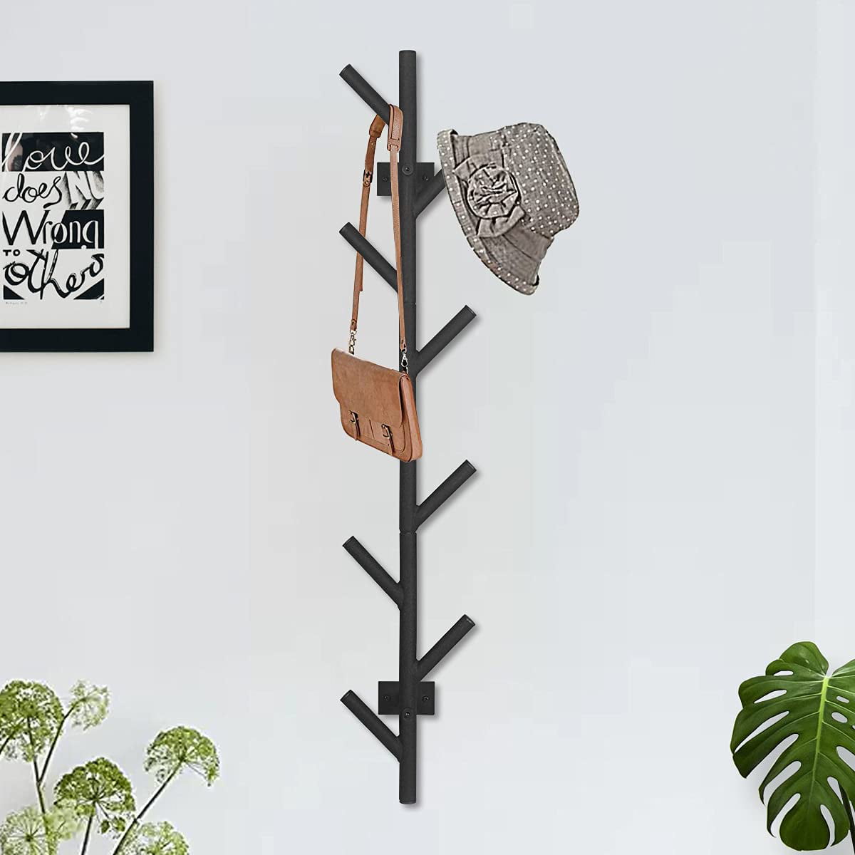 Wall Mounted Tree Branch Coat and Hat Rack with 9 Hooks for Hanging Clothes