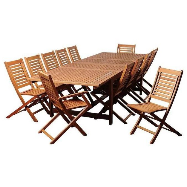 Brandon 13pc Patio Eucalyptus Wood Extendable Dining Set International Home Miami