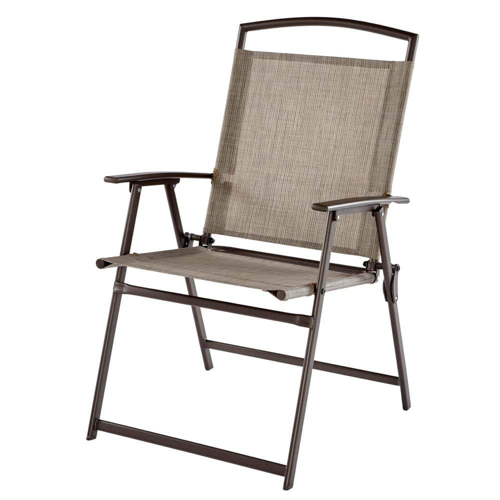 StyleWell Mix and Match Folding Steel Sling Outdoor Dining Chair in Riverbed Taupe FDS50285C-RB