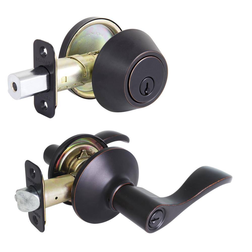 Defiant Naples Aged Bronze Entry Handle and Single Cylinder Deadbolt Combo Pack MYEX7L1B