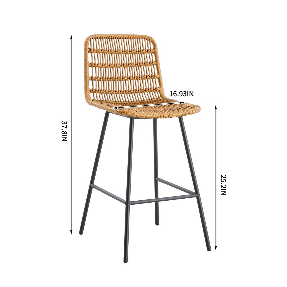 Rattan Bar Stools NTRL with Mtl Frame TrckShp (Counter Stools) 2 Sets for Bars Restaurants Dining Rooms Coffee Rooms