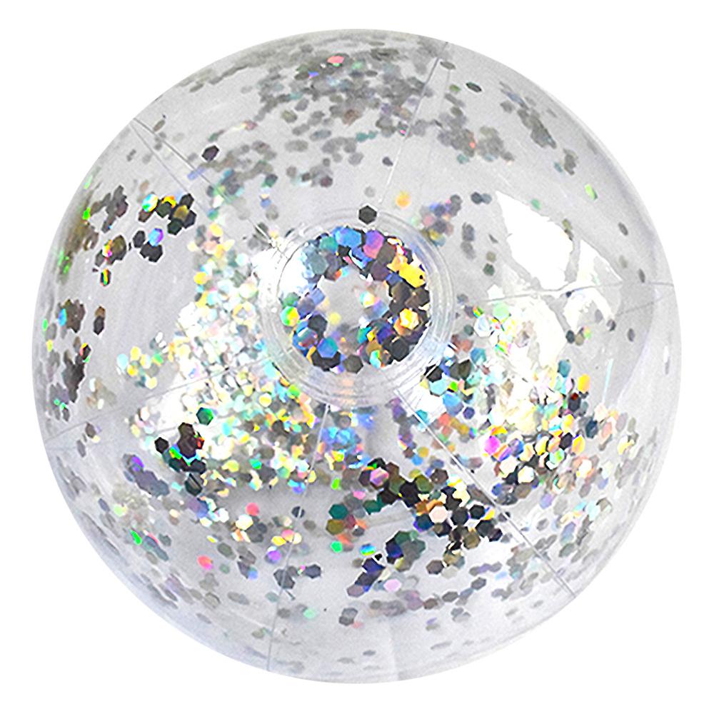 40cm/16inch Beach Ball Transparent Inflatable Swimming Pool Toy Ball With Beautiful Confetti Sequins For Summer Party Water Park Silver