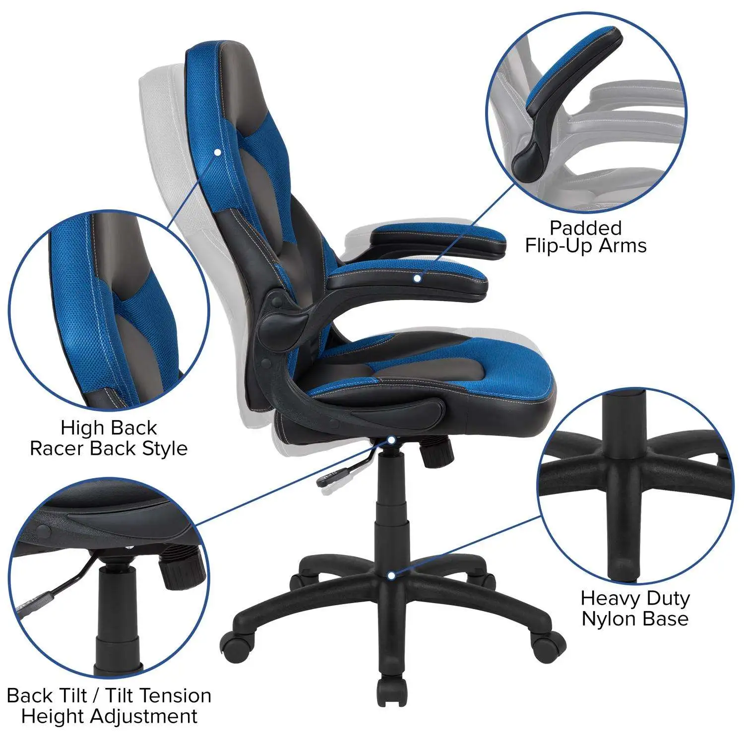 X10 Black/Blue Leather/Mesh Office Chair