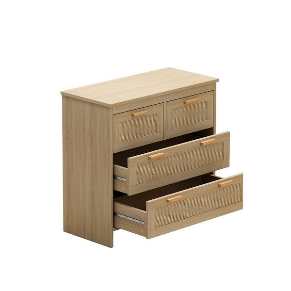 4 Drawers Rattan Cabinet，for Bedroom，Living Room，Dining Room，Hallways，Easy Assembly - - 37904253