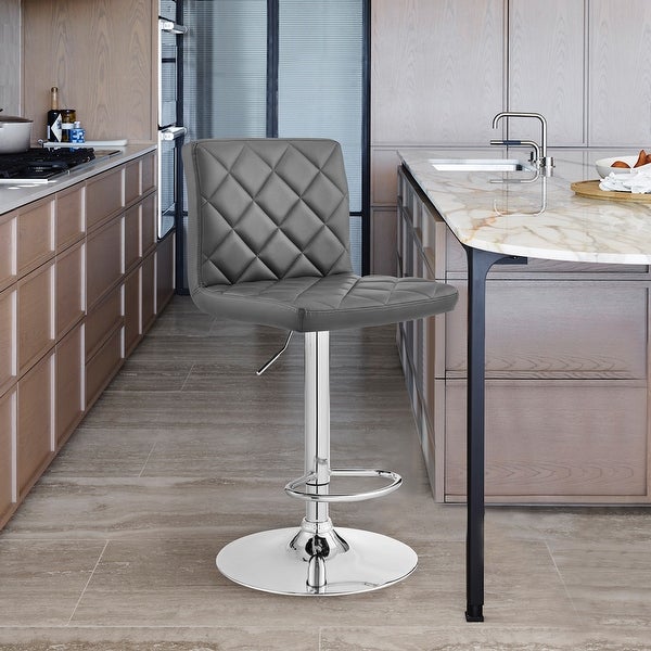 Gray Faux Leather Chrome Base Swivel Adjustable Bar Stool - 46