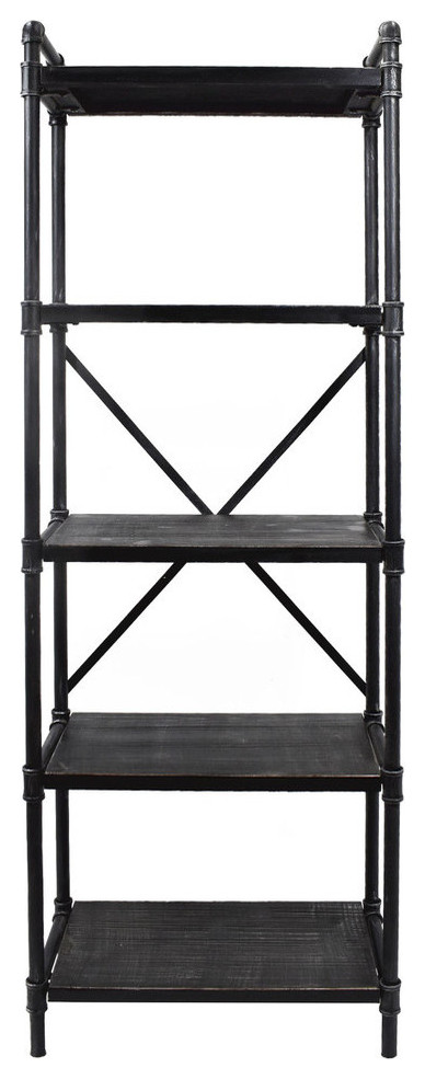 Lina Industrial Iron Five Shelf Bookcase   Industrial   Bookcases   by GDFStudio  Houzz