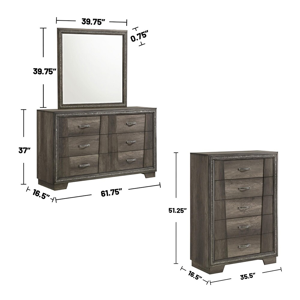 Wooden Panel Bedroom Set with Glittering Strip Design in Grey