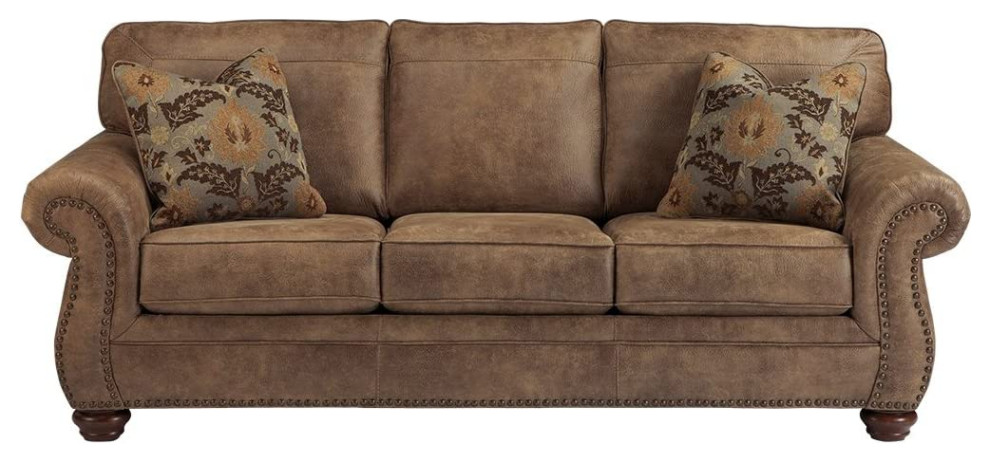 Elegant Traditional Sofa  Faux Leather Seat  ampRolled Arms With Nailhead  Earth   Traditional   Sofas   by Decor Love  Houzz