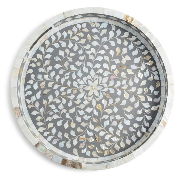 Gauri Kohli Jodhpur Mother Of Pearl Decorative Tray Grey