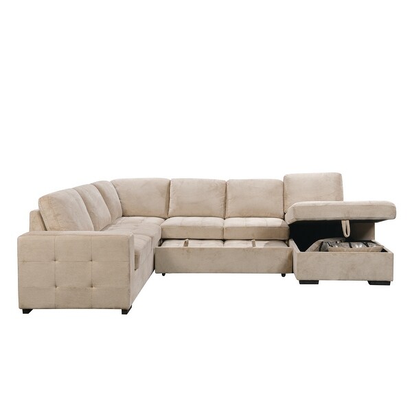 123 Inch U Shaped Sectional Sofa With Storage And 4 Throw Pillows