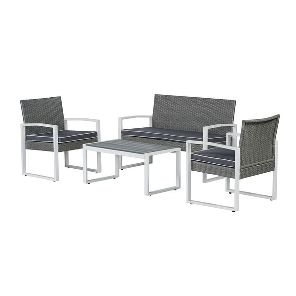 Thom 4Piece Modern Coastal Faux Wicker Conversation Outdoor Patio Set，by JONATHAN Y