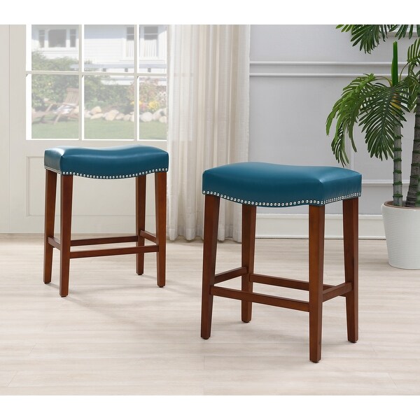 Bar Stools for Kitchen Counter Backless Modern Square Barstools Upholstered Faux Leather Stools(Set of 2)