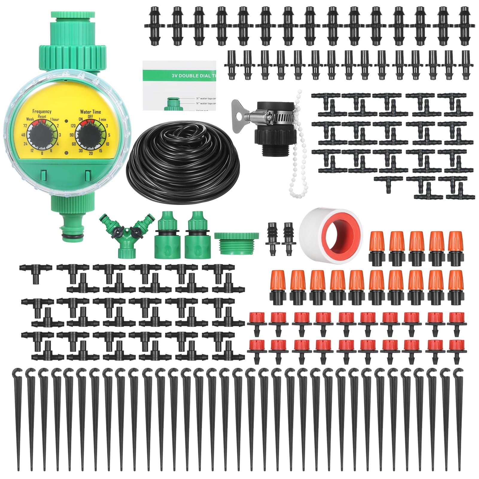 Plant Watering Drip Irrigation Kit Diy Watering System With Electronic Automatic Irrigation Timer Nozzles Misters Drippers 40 Meters Tubing For Garden Lawn Patio