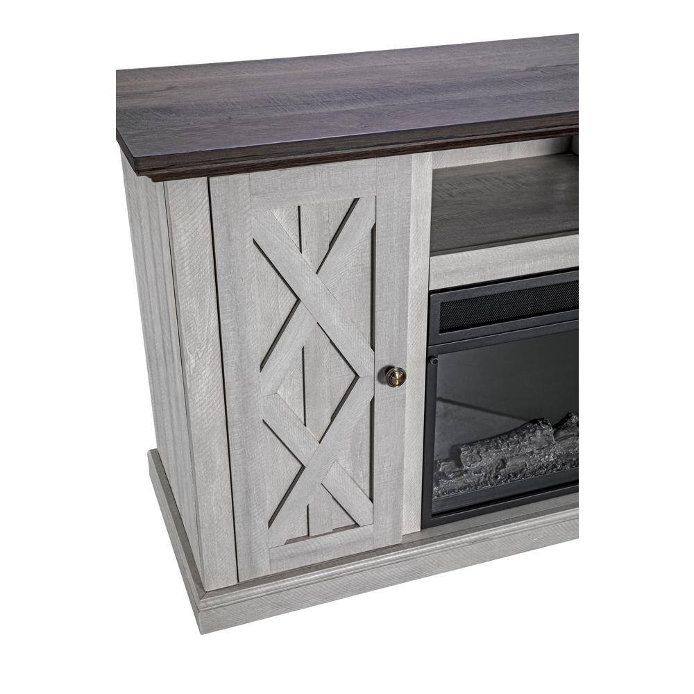 FESTIVO 68 in. Freestanding Electric Fireplace TV Stand in Saw Cut Off White with Dark Desktop FTS21200