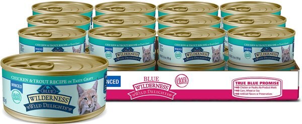 Blue Buffalo Wilderness Wild Delights Minced Chicken and Trout in Tasty Gravy Grain-Free Canned Cat Food