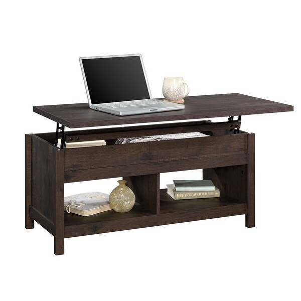 Cannery Bridge Lift Top Coffee Table with Storage and Shelf， Coffee Oak Finish