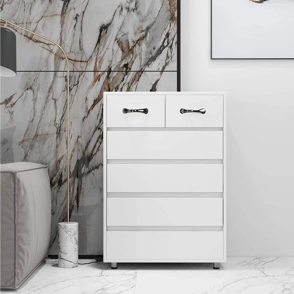 6 Drawers Dressers Chest of Drawer Bedroom Cabinet Tall Storage Nightstand Sidetable for Living Room (6 Drawers， White) - - 37668298