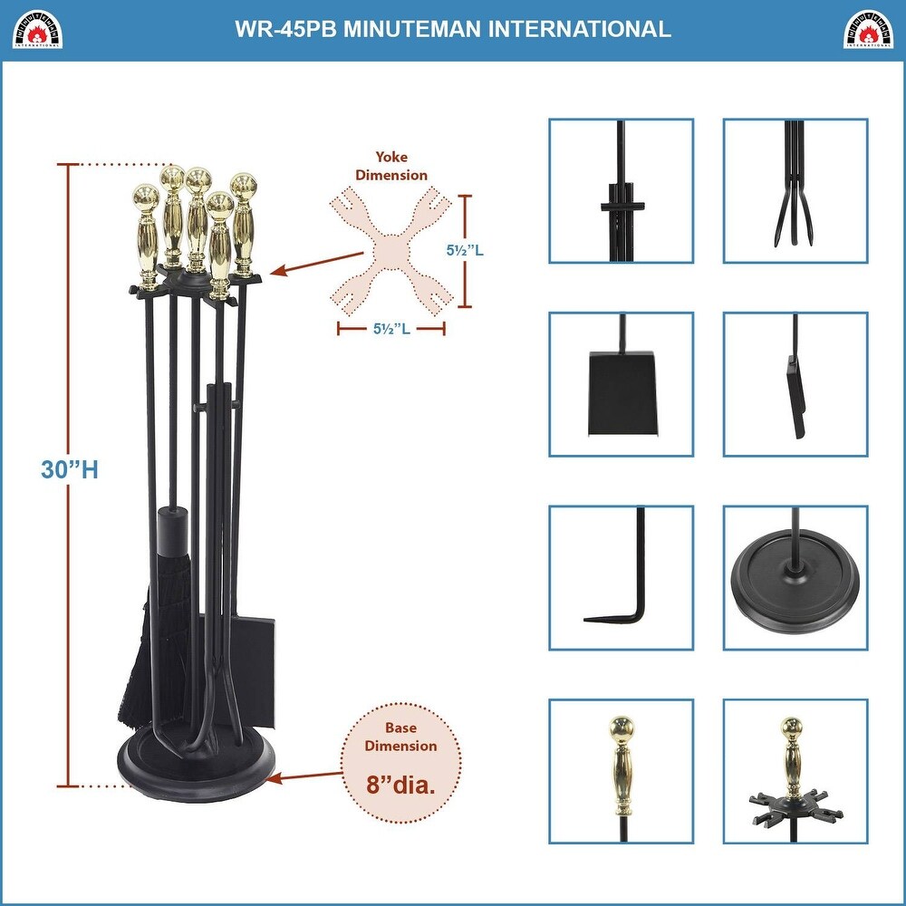 Minuteman International Chelmsford Fireplace Set of 4 Tools  30.25 Inch Tall  Polished Brass and Black