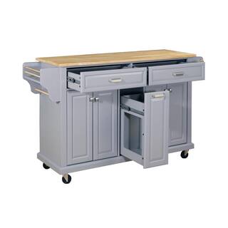 Whatseaso Grey Wood 60.50 in. Kitchen Island with Storage MY23K-110515839