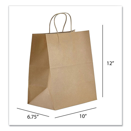 Prime Time Packaging Kraft Paper Bags， Bistro， 10 x 6.75 x 12， Natural， 250/Carton (NK10712)