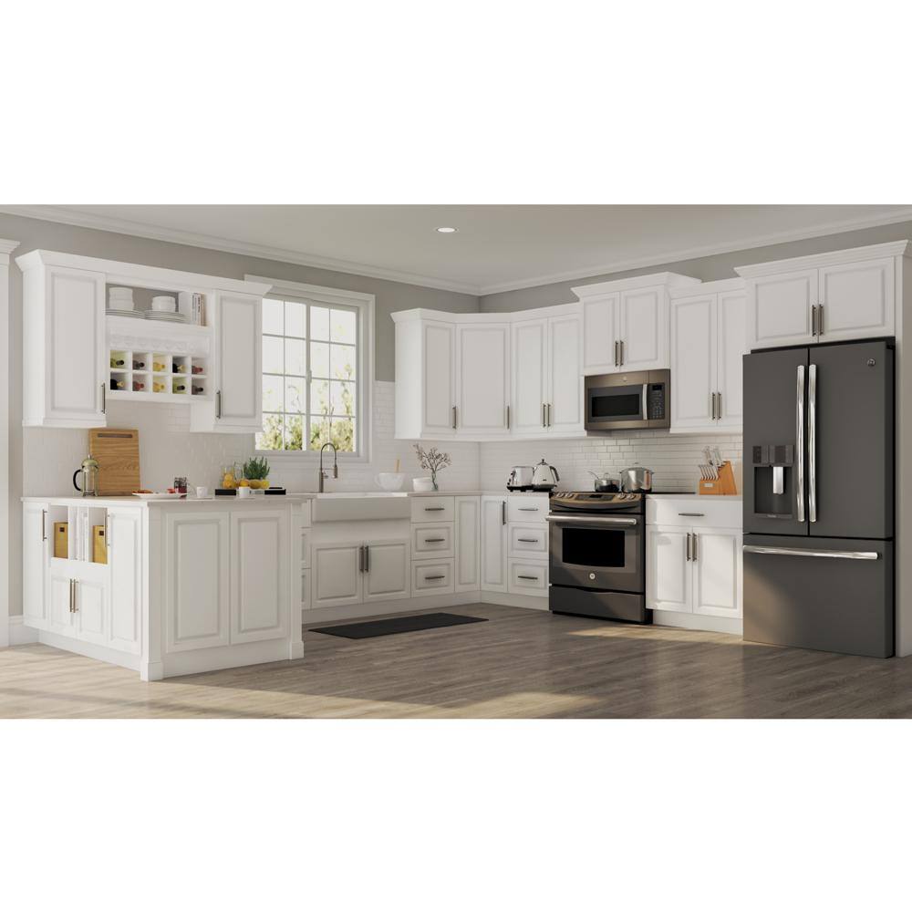 Hampton Bay Hampton Satin White Raised Panel Stock Sink Base Kitchen Cabinet 36 in. W x 34.5 in. D H x 24 in. D KCSB36-SW